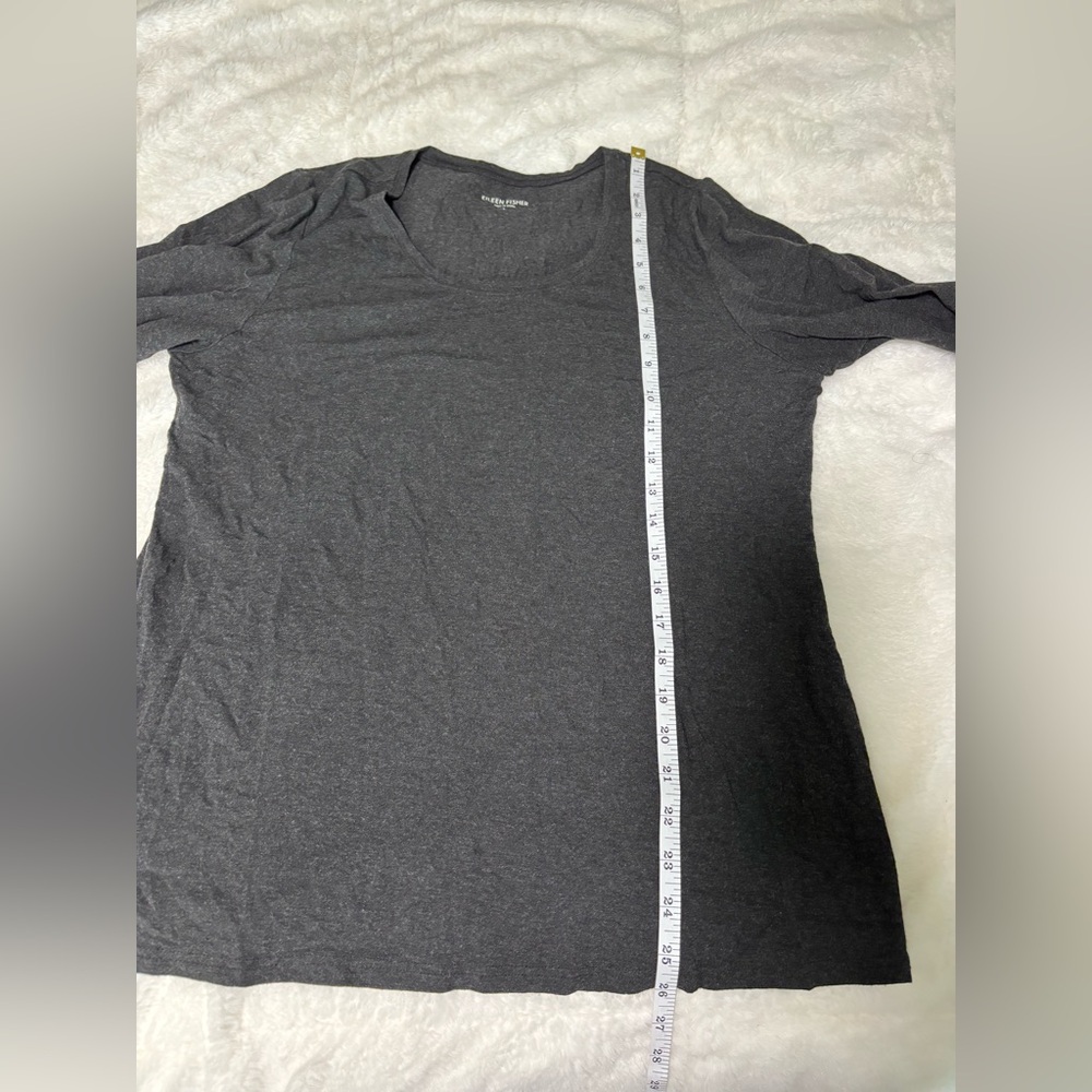 Eileen Fisher Charcoal Scoop Neck Long-Sleeve Quiet Luxury Basic Top - Picture 5 of 5